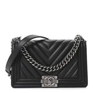 Chanel Medium Boy Flap Bag Black Chevron Quilted Calfskin Ruthenium Hardware